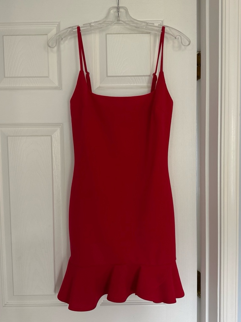 Lulu's Crimson Spaghetti-Strap Ruffle-Hem Mini Dress